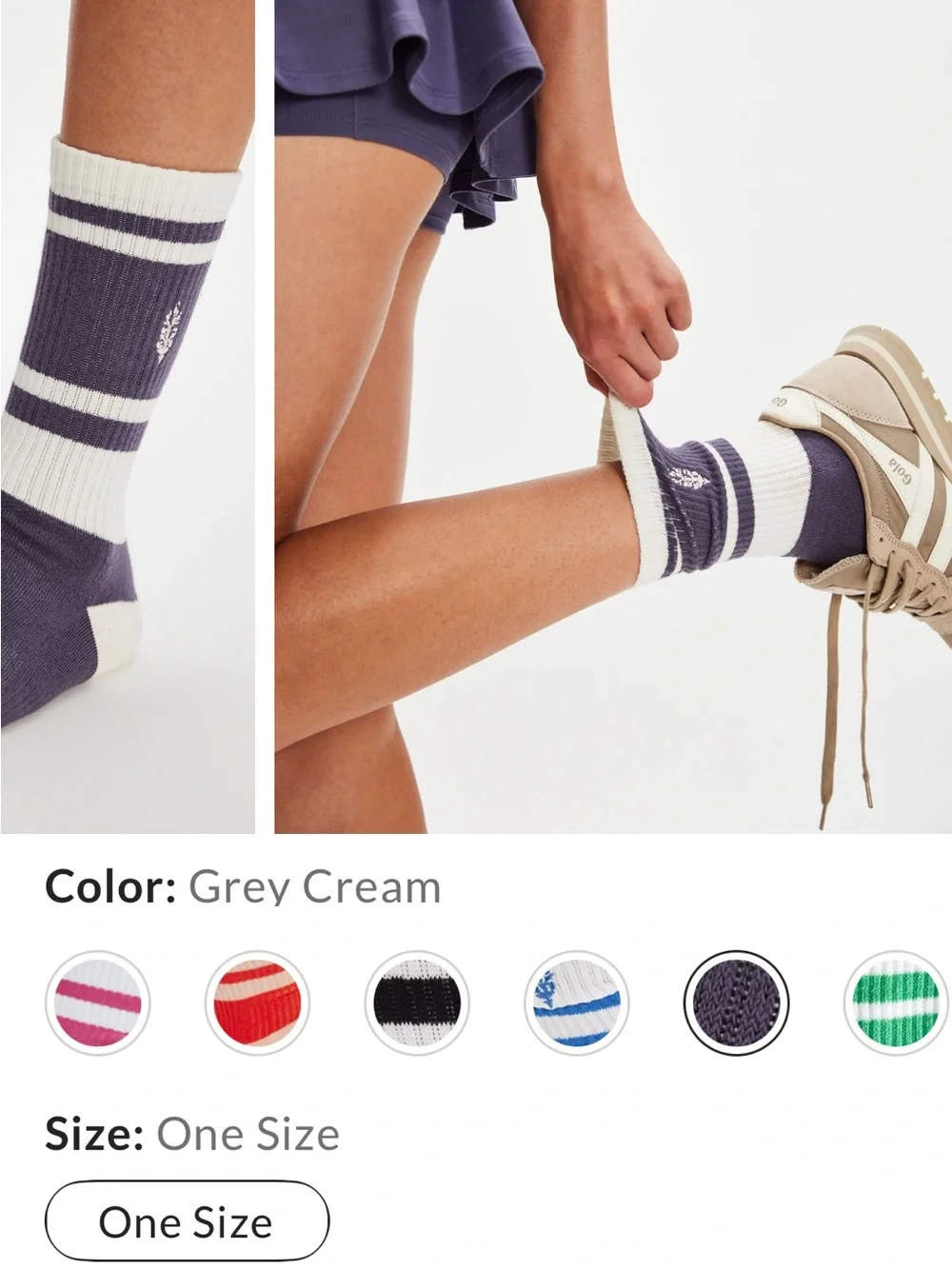 FP Spring Break Prep tube Purplelish Grey & Cream Athletic Tube Socks NWT
